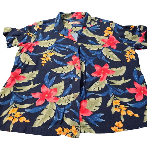 Caribbean Joe Womens Button Up Blouse Multicolor Size 6/8 Small Floral - Picture 1 of 12